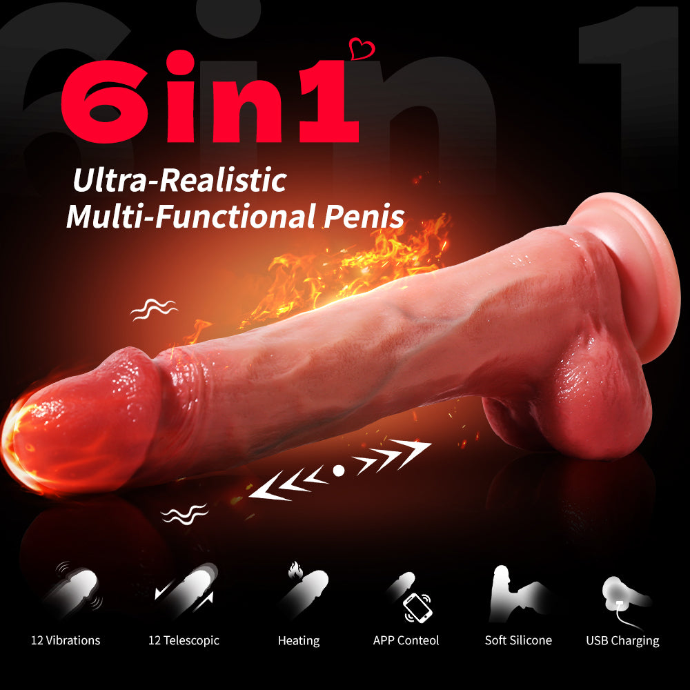 APP controls liquid silicone simulation penis with 12 frequency vibration, electric dildo, rapid expansion and contraction, heating, female masturbation, adult sex toy