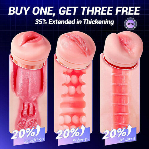 Daphne - 3 Sleeves Pocket Pussy Penis Pump with 9 Sucking & 9 Vibrating Male Stroker